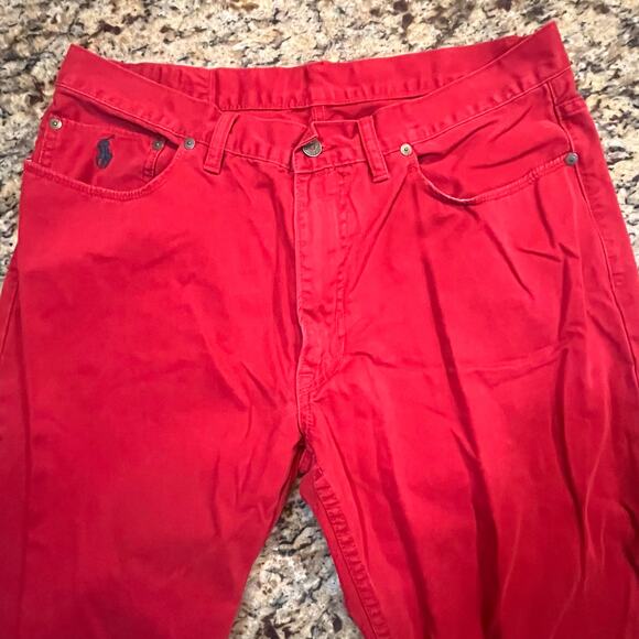 Polo Ralph Lauren Jeans Mens 36x34 Red Cotton Slim Straight Fit Denim Pony - Picture 2 of 7